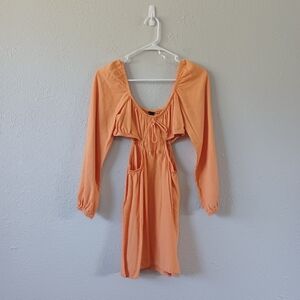 Wild Fable Orange Side Cut-Out Long-Sleeve Mini Dress